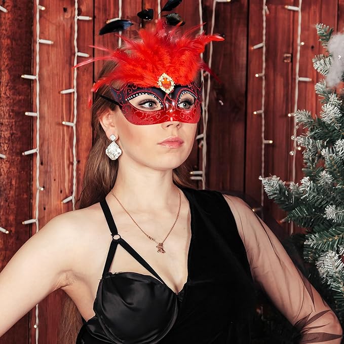 2025 Masquerade Mask for Women with Feathers - Venetian Masquerade Mask for Carnival Ball, Mardi Gras, Prom