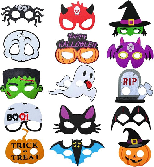 15pcs Felt Halloween Mask NO DIY Cat Witch Pumpkin Vampire Ghost Costume Accessories for Halloween Party Favors