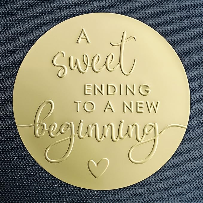 100 x A Sweet Ending to a New Beginning Stickers – Embossed Gold Foil Labels – Wedding & Graduation Favor Stickers for Candy or Gift Bags – Elegant Party Seals, 1.6 Inch