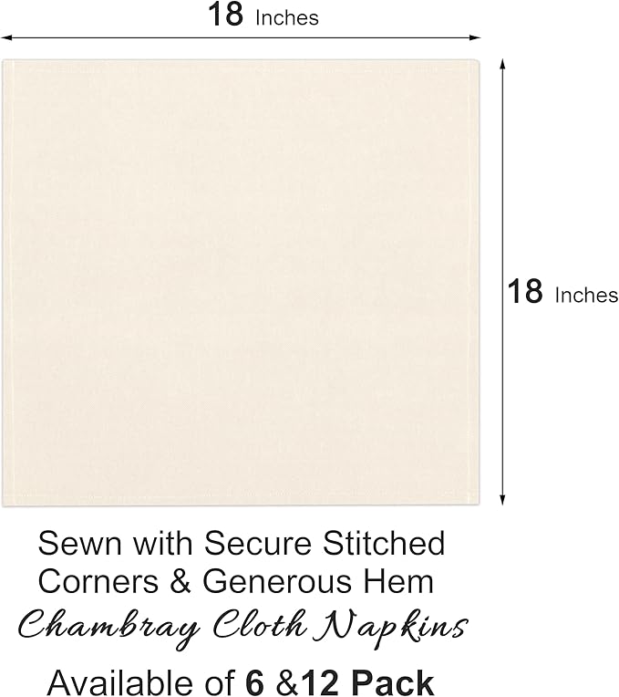 Ruvanti Cloth Napkins Set of 12, 18x18 Reusable Napkins Cloth Washable, Soft & Durable Table Napkin, Poly Cotton Fabric Dinner Napkins for Parties, Christmas, Thanksgiving, Weddings - Antique White