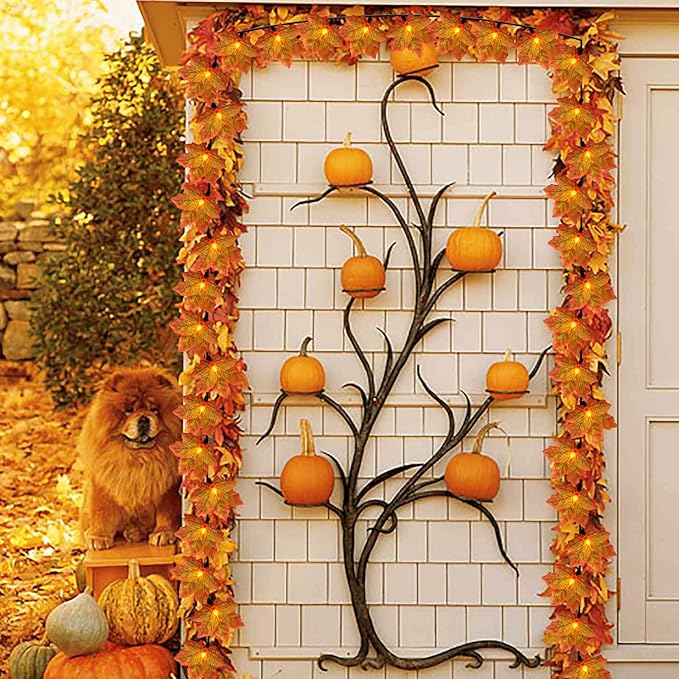 Fall Decor Maples Leaf String Lights,13.5FT Autumn Red Cloth Maple Leaf with 35 Mini LED Bulbs for Thanksgiving Day Fall Decorations New Year Home DIY Prty Patio Decor