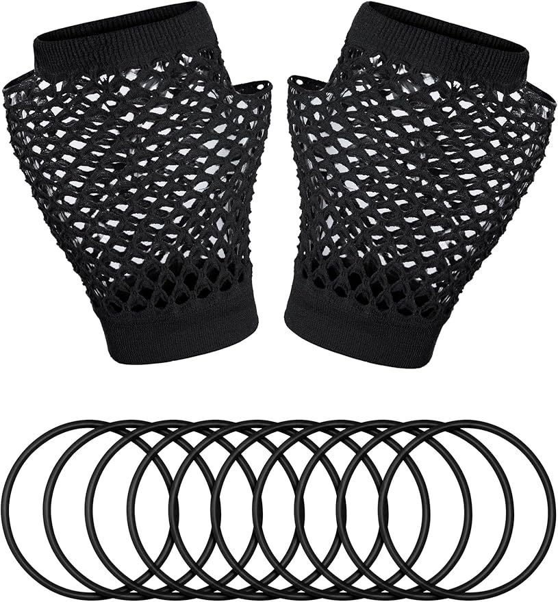 80S Fancy Dress Costume Accessories Headband Errings Fishnet Gloves Necklace Bracelt Leg Warmers Party Outfit Set