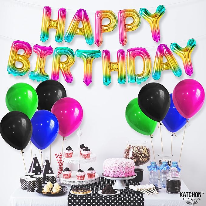 KatchOn, Rainbow Happy Birthday Balloon Letters - 16 Inch | Birthday Decorations for Women, Men, Boys and Girls | Hbd Foil Balloon Banner Backdrop For Neon Party Decorations | Birthday Signs For Party