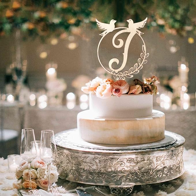 LINGTEER Personalized Inital Letter J Wooden Cake Topper Perfect for Birthday Rustic Wedding Party Keepsake Decoration