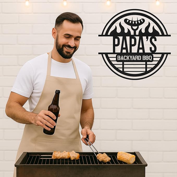 Custom BBQ Metal Sign Personalized Grill Name Wall Art for Outdoor Kitchen Patio Backyard Decor Fathers Gift for Dad Grandpa Husband Barbecue Smoker Area Sign, Grilling Lover Gifts 66