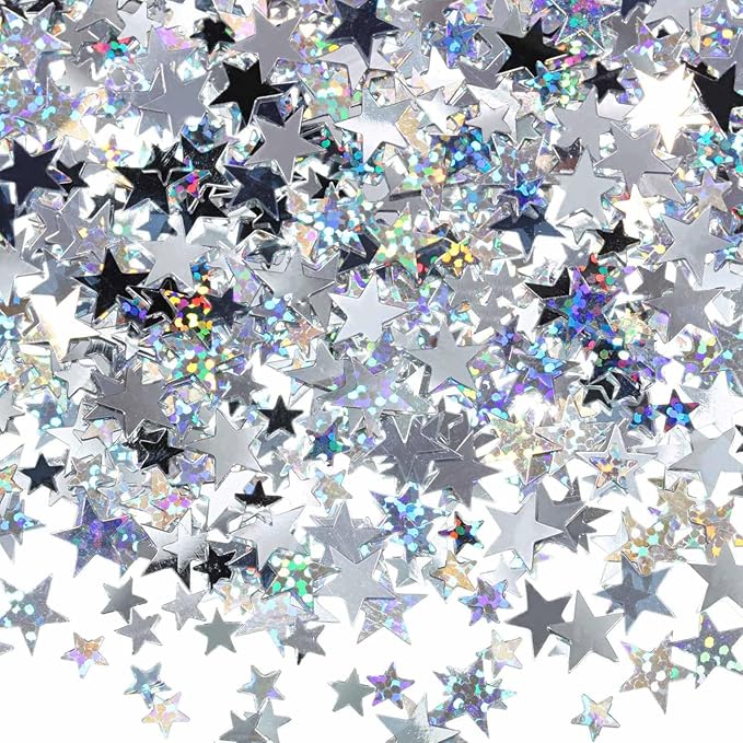 60g Star Confetti Glitter Star Table Confetti, Metallic Foil Star Glitter, Table Decorations for Party Wedding birthday graduation Decorations(Glitter Silver and Multicolor Set, 10mm and 6mm)