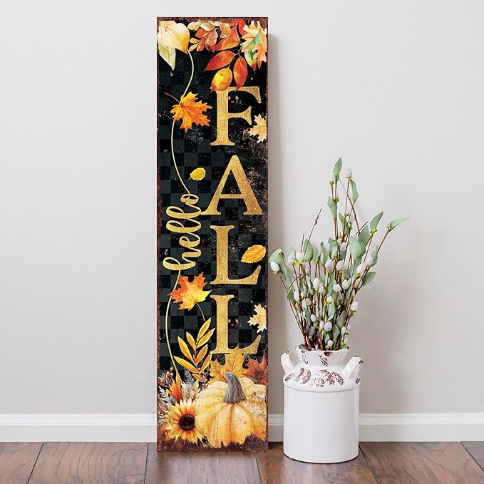 36in Fall Halloween Porch Sign - Vintage Autumn Decoration - Rustic Modern Farmhouse Entryway Decor - Reversible Design
