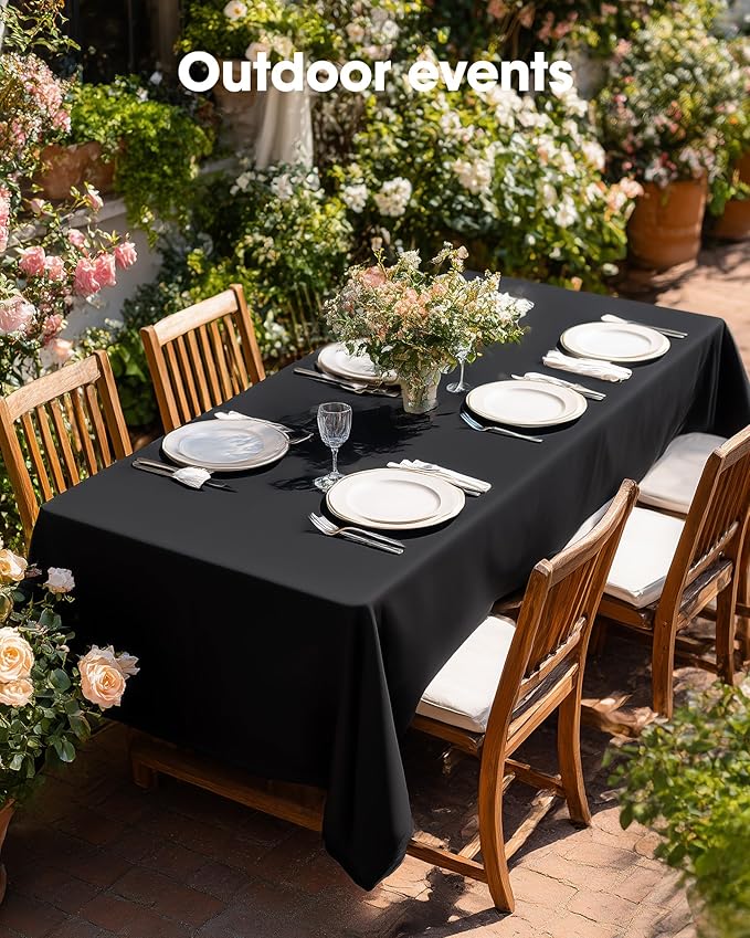 Pureegg Rectangle Table Cloth 60" x 84" – Durable Polyester Tablecloth Offers Reusable & Washable Protection, Ideal for Outdoor Party, Picnic, Wedding, Banquet and Birthday, 1 Pack, Black