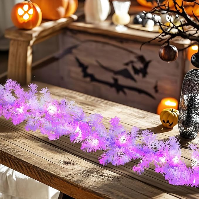 WONDER GARDEN 9FT Halloween Garland with Lights Artificial PVC Halloween Hanging Garlands for Mantle Fireplace Wall Table Room Party Office Holiday Home Decor