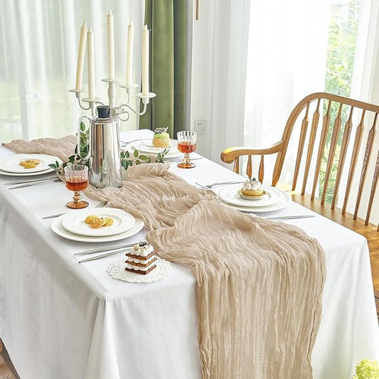 IVAPUPU 2 Pcs Cheesecloth Table Runner - 10ft Nude Boho Gauze Cheese Cloth Table Runners for Baby Shower Decoration Wedding Party Summer Garden Farmhouse