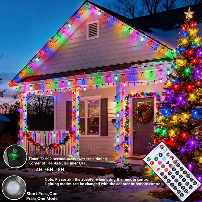 Joomer Christmas String Lights, 98FT 150 LED C9 Color Changing RGB Xmas Tree Lights Remote Control Outdoor Waterproof for Christmas Decor (Non-Connectable)