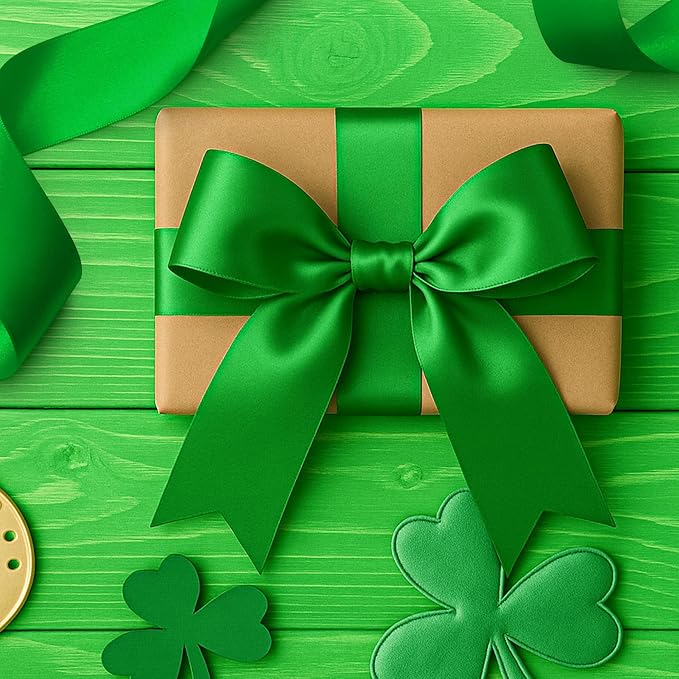 Fullive 1 1/2 Inch Green Ribbon, 30 Yards Green Ribbon for Gift Wrapping for St. Patrick's Day Party Favors, Polyester Christmas Ribbon for Christmas Decorations Wrapping Bouquet Floral Arrangements