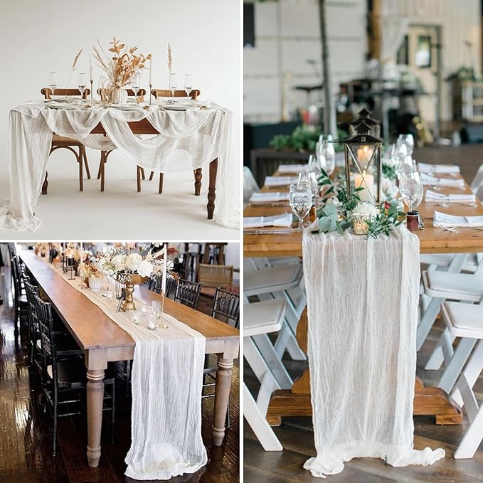 6 Pack White Cheesecloth Table Runner 10FT Boho Gauze Cheese Cloth Fabric 35 x 120 Inch Rustic Sheer Runner for Christmas Wedding Decor Baby Shower Party Boho Decoration
