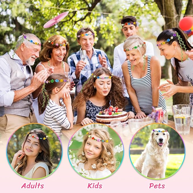 Assorted Colored Flower Crown, Wreath Headband Floral Headpiece Party Festivals, Garland Multicolor Headbands