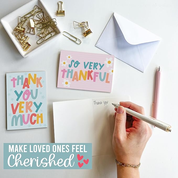 Hadley Designs Bulk Thank You Cards with Envelopes - 24 Kids Thank You Cards For Teachers, Cute Thanks Blank Cards and Envelopes, Fun Appreciation Note Card for Birthday, Baby Shower & Small Business