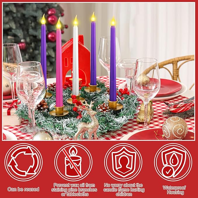 Tioncy 12 Inch Christmas Advent Wreath Candle Holder with 5 Flameless Candles Remote Control Wreaths Holder Centerpiece Decoration with Berries(Snowy Cedar Pine,11 x 0.8 x 0.8 in)