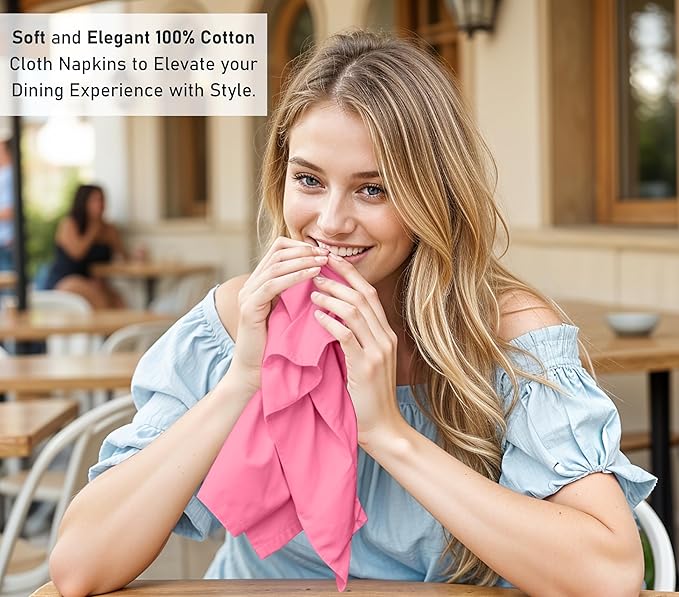 Ruvanti Cloth Napkins Set of 6, 18x18 Inches, 100% Cotton, Washable, Soft & Absorbent, Perfect for Wedding, Christmas, ‎Thanksgiving Dinners - Pink