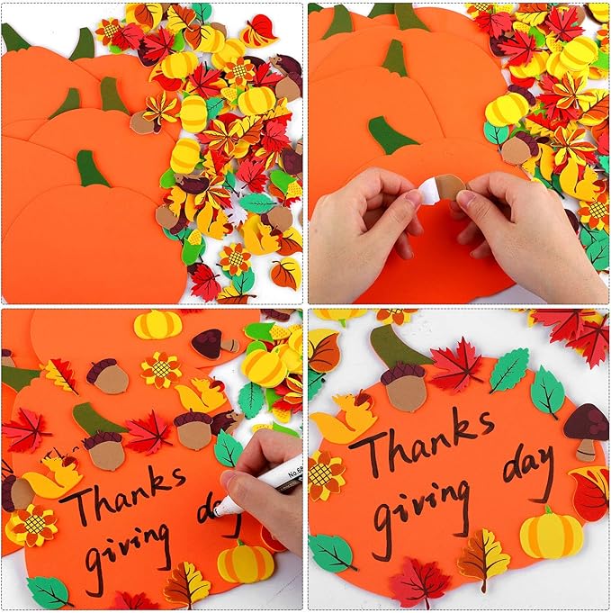 Aneco 500 Pieces Leaf Foam Stickers Self-Adhesive Fall Maple Squirrels Acorns Stickers for Fall Thanksgiving Scrapbooking Craft Decorations, Assorted Fall Theme