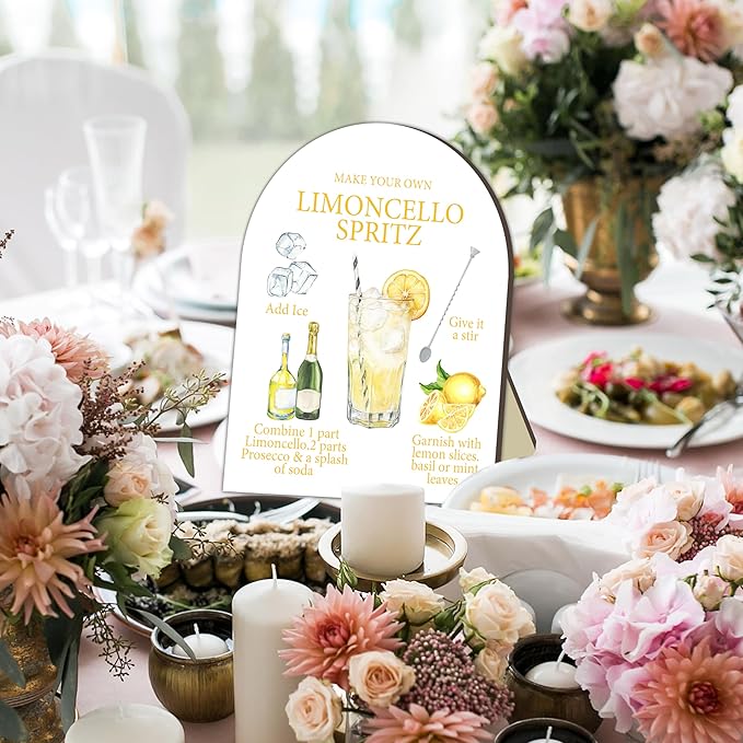 Limoncello Spritz Bar Sign, Cocktail Bar Recipe Sign for Bridal Shower, Bachelorette Party Table Signs, Homemade Cocktail Station Welcome Board, Cocktails Drink Recipe Board for Bridal Shower Decor