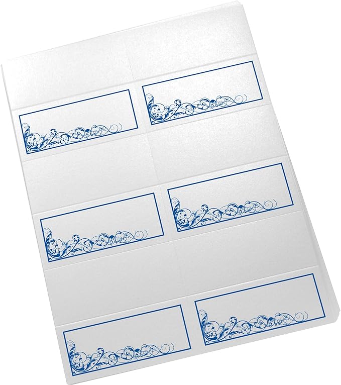 Scribble Vintage Swirl Printable Place Cards, Royal Blue (Choose Color), Set of 150 (25 Sheets), Laser & Inkjet Printers - Wedding, Party, Dinner, and Special Events