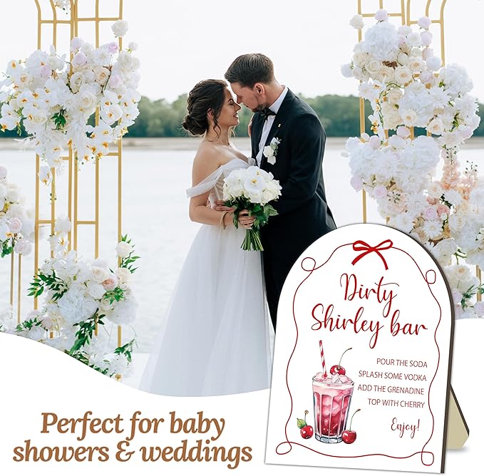 Red Bow Baby Shower Bar Signs, Baby Shower Welcome Wooden Sign, Bow Table Decor for Babies Party Reception, Entrance Greeting Stand Sign, Babies Parties Decorations Supply for Favor Setup 8x10 Inch