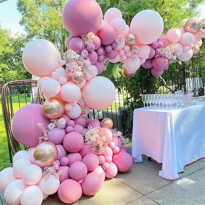 MOXMAY146Pcs Retro Rose Baby Pink Champagne White Sand Balloons Garland Arch Kit, Latex Balloons Different Sizes 18 12 10 5 Inch for Party Decorations, Wedding Backdrop, Birthday, Graduation