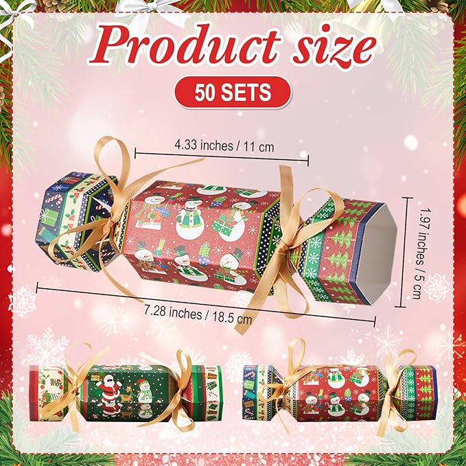 Xinnun 50 Packs Christmas Cracker Kit No Snap Xmas Party Table Favors Snowflake Reindeer DIY Christmas Party Cracker Candy Boxes for Holiday Dinner Decoration Gift(Snowman Style)
