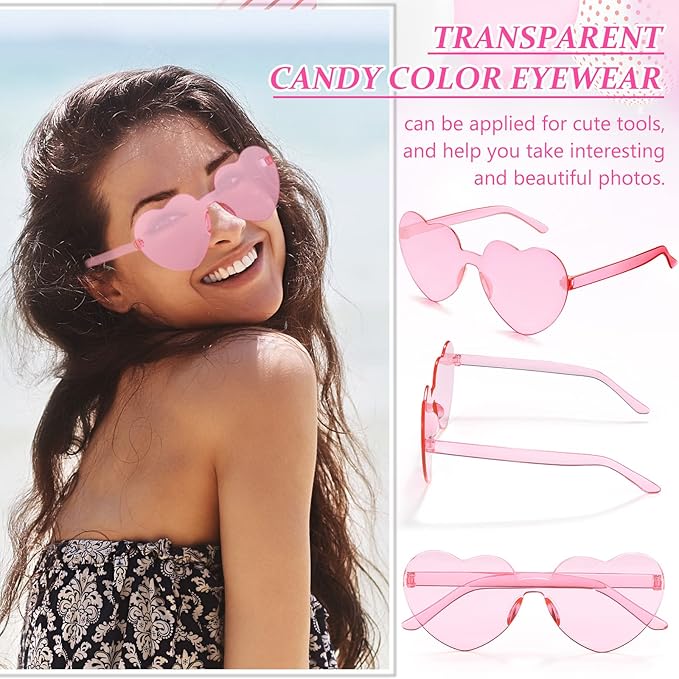 Flutesan 42 Pairs Heart Shaped Sunglasses Bulk for Women Cute Y2k Trendy Rimless Transparent Heart Glasses for Party Favor