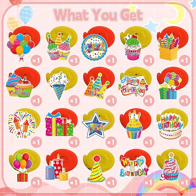 40Pcs Birthday Hanging Swirl Decorations, Colorful Cupcake Balloons Hat Sign Swirl Decor Happy Birthday Hanging Ornaments for Boy Girl Kid Party Supplies