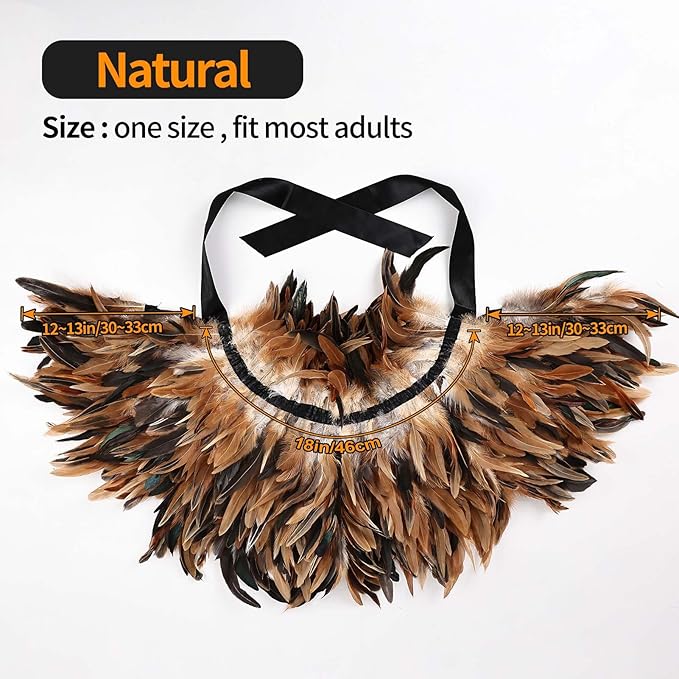 Gothic Natural Feather Shrug Feather Shawl Wrap Cape Victorian Collar for Halloween Cosplay Party Costume Accessories