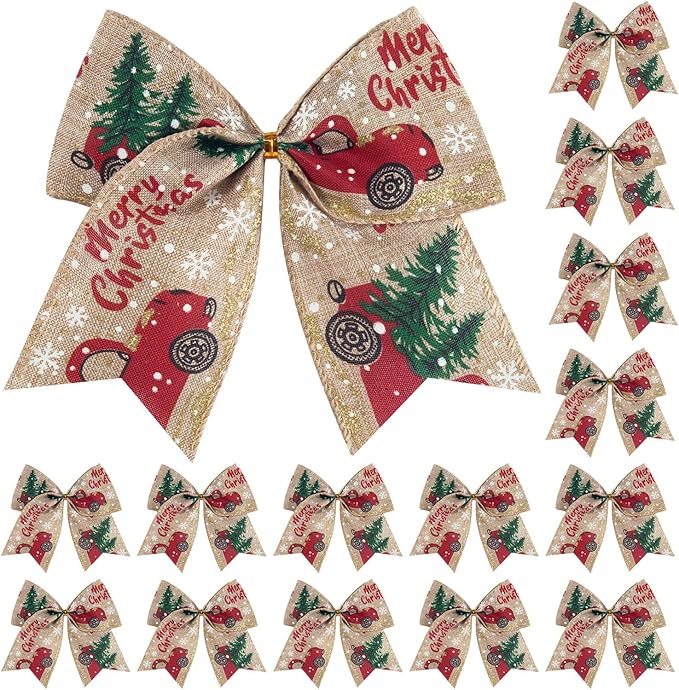 SIMISI RIBBON Christmas Tree Bows Wreaths Graland Xmas Party Decorations Red Truck Ornaments (6 * 6 Inches, 12 Pcs)