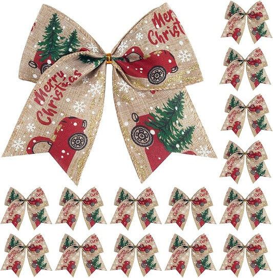 SIMISI RIBBON Christmas Tree Bows Wreaths Graland Xmas Party Decorations Red Truck Ornaments (6 * 6 Inches, 12 Pcs)