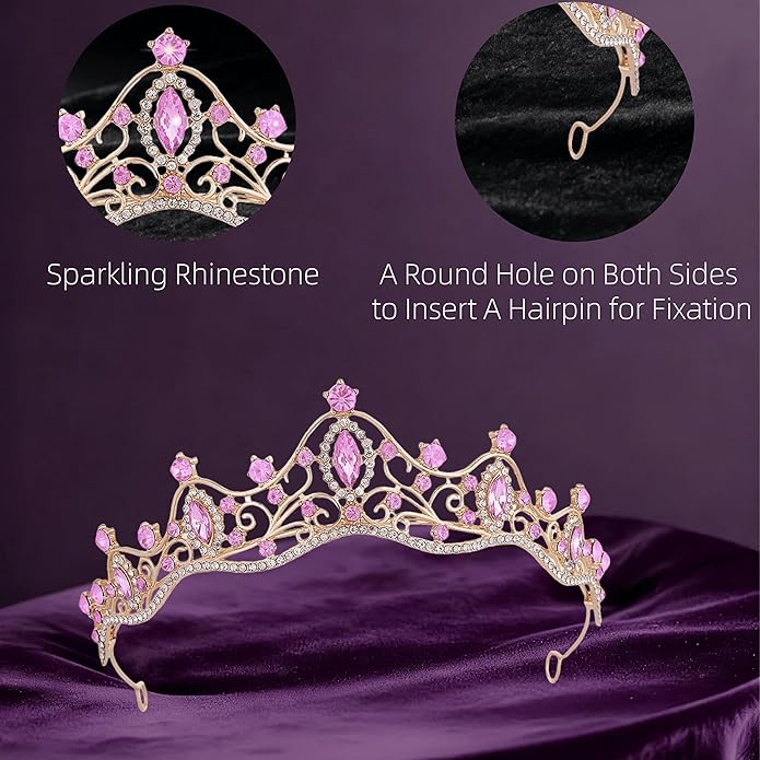 Crystal Crown for Women Girls Elegant Gold Princess Headband Sparkling Rhinestones Queen Tiara for Weddings Birthday Parties Proms Pageant Cosplay