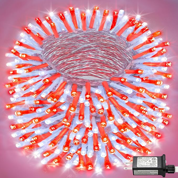 165FT 500 LED Christmas Lights, Plug in Christmas String Lights with Waterproof, 8 Modes Twinkle Fairy Lights for Xmas Patio House Holiday Decorations, Red White
