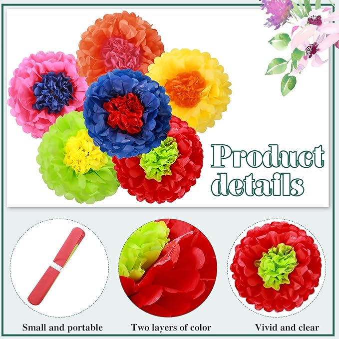 Tallew 18 Pieces Mexican Paper Tissue Flowers Colorful Fiesta Paper Flowers for Mexican Spring Floral Party Backdrop Baby Shower Wedding Birthday Party Craft for Wall