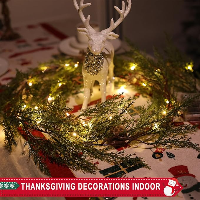 6 Ft Christmas Garland with Lights, 30 Warm Lights with 8 Modes,Prelit Christmas Garland with Pine Cones,Garland for Mantle, Ceadr Garlands Realistic,Outdoor Indoor Christmas Decorations