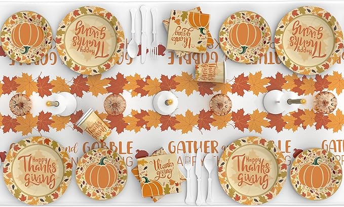 ATFUNSHOP Thanksgiving Tablecloth 5 Pack 54" X 108" Plastic Fall Table Cover Party Supplies Pumpkins Turkey Disposable Table Cloth Water Proof for Thanksgiving Decoration Dinner Party
