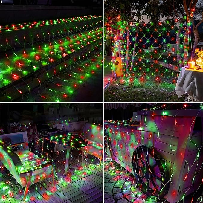 11.5ft x 5ft Christmas Net Lights Outdoor, 360 LED Net Lights with 8 Modes, Connectable, Timer, Waterproof Low Voltage Bush Mesh Fairy String Light for Yard Bush Christmas Indoor Decor (Red & Green)