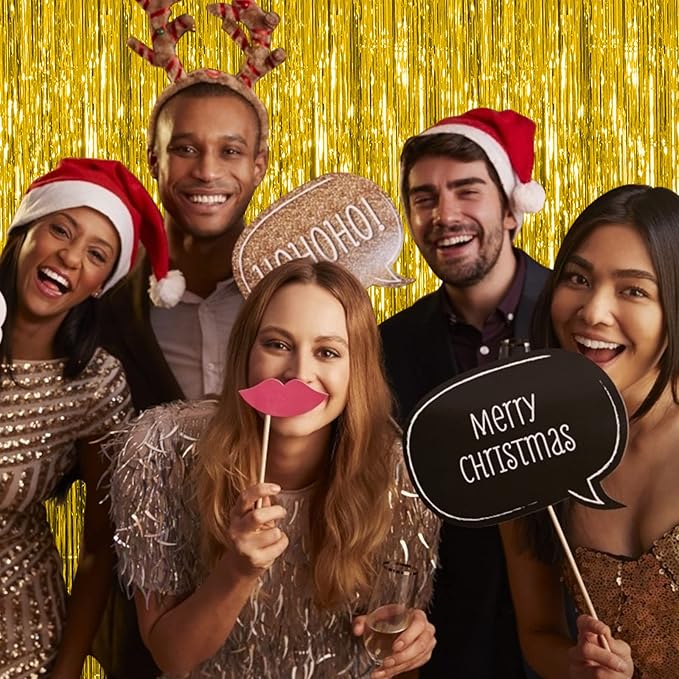 10 Pack Gold Fringe Curtain Backdrop Tinsel Streamers Birthday Party Decorations Christmas Photo Booth Backdrop Halloween New Year Graduation Baby Shower Theme Party Decorations