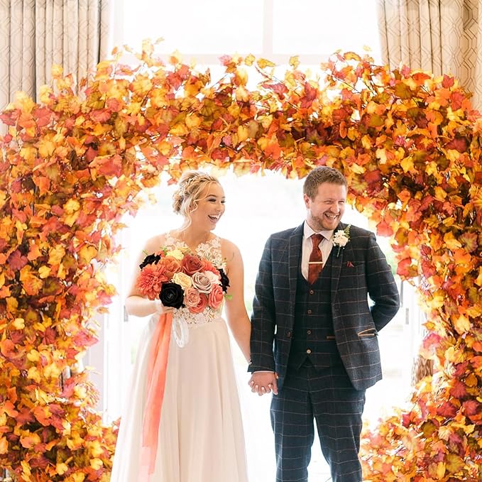 Roses Artificial Flowers Fall Orange Black Bouquet Box Set for DIY Halloween Wreath Autumn Wedding Bridal Shower Decorations Party Table Centerpieces Fake Floral Arrangement Home Decor Indoor