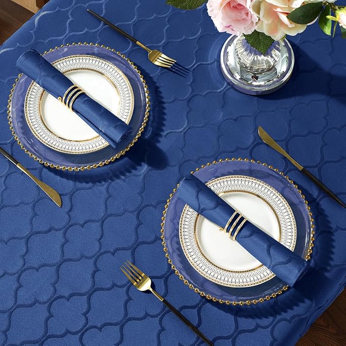 SASTYBALE Jacquard Cloth Napkins 20 x 20 Inch Flower Pattern 4 Pieces Solid Washable Comfortable for Restaurant Family Dinners Weddings Parties and Banquets(Square, 20 x 20 inch,Navy Blue)