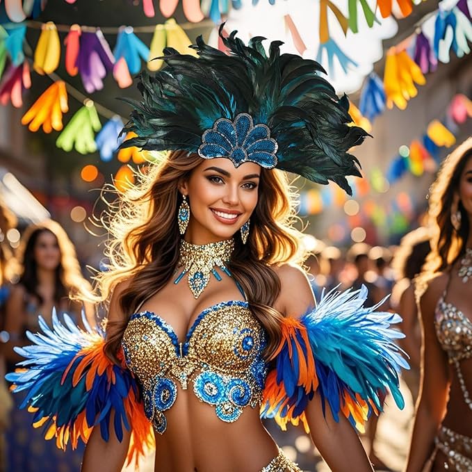 Women's Carnival Feather Headpieces Sequin Headdress for Wedding Masquerade Party Cosplay Feather Headbands