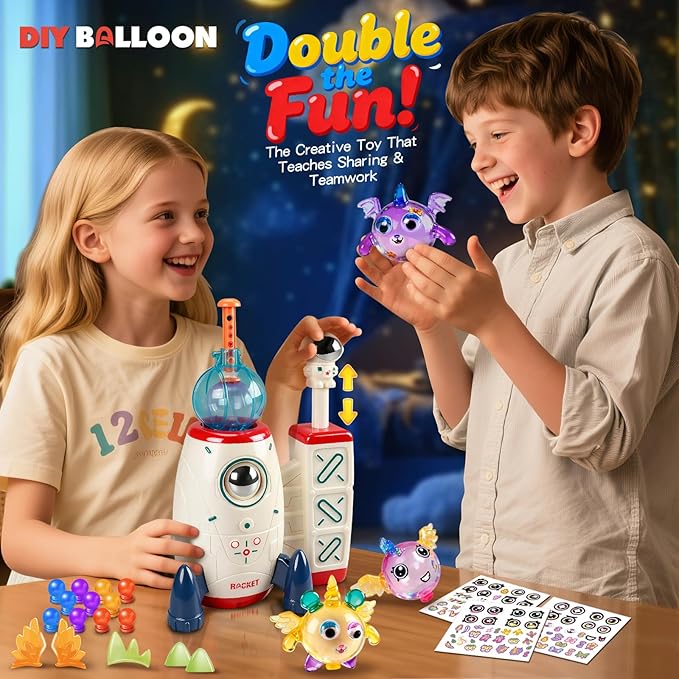 DIY Balloon Craft Kit, Sticker Decorated Balloons Toy for Kids, Rocket Air Pump Fun with Balloon Monster Pals,Birthday Gifts for Girls Boys
