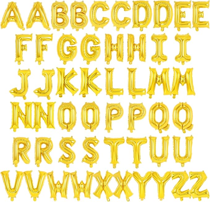 52 Pcs Gold Letter Balloons,16 Inch Foil Alphabet Letter Balloons,Letter A-Z Balloons Banner Custom Phrase Balloons for Birthday Party Wedding Anniversary Decoration (Gold 2 Set)