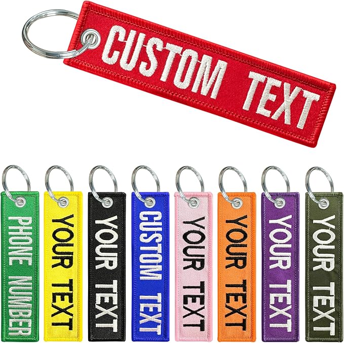 Personalized keychain, Customized Keyring Key Tags, Double Sided Embroidered Text/Number Tag, Unisex Key Accessories For Rooms Motorcycle Car Biker & ATV