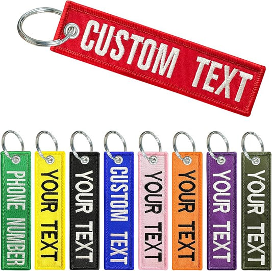 Personalized keychain, Customized Keyring Key Tags, Double Sided Embroidered Text/Number Tag, Unisex Key Accessories For Rooms Motorcycle Car Biker & ATV