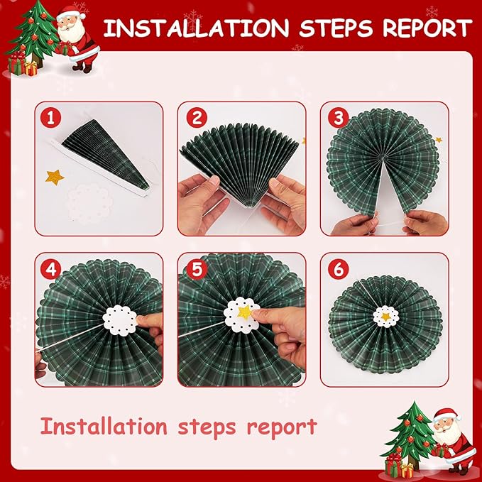 Christmas Paper Fans, 11 Pcs Hanging Xmas Paper Decorations, Hanging Xmas Decorations in Green, Red and White Holiday Party Decorations