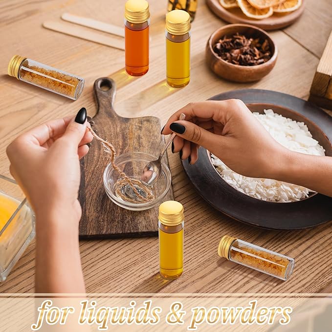 50 Pcs Small Clear Vials Spice Mini Jars with Lids Mini Glass Bottles with Screw Aluminum Metal Caps Tiny Jars Sample Containers for Powder Cream Cosmetic Jewelry Wedding (15ml,Gold Caps)