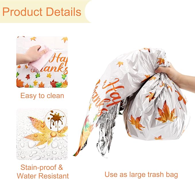 Mornajina 4 Packs 108 x 54 Inch Thanksgiving Fall Tablecloth Plastic Autumn Maple Leave Pumpkin Disposable Table Cover for Autumn Thanksgiving Party Table Decoration (Pumpkins)