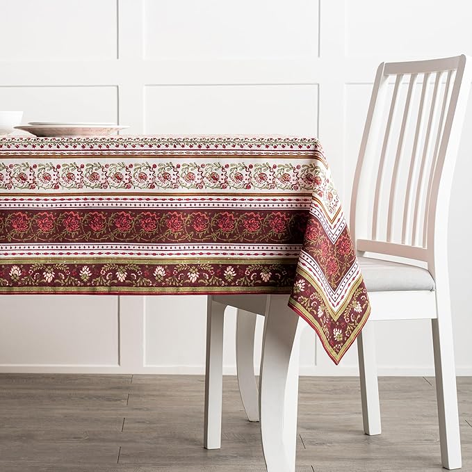 Maison d' Hermine Table Cloth Rectangle Table 100% Cotton 70 x 108 Inches Fall Tablecloth Reusable Everyday Use for Thanksgiving Christmas Decorations Dining Farmhouse Party (Reveillon Au Jardin)